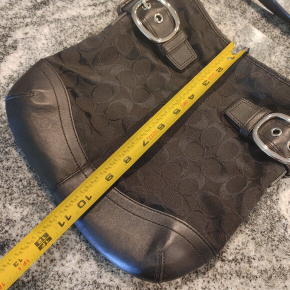 Coach Signature Purse - Shoulder Crossbody Bag, Leather/Canvas, Black. - Picture 13 of 16